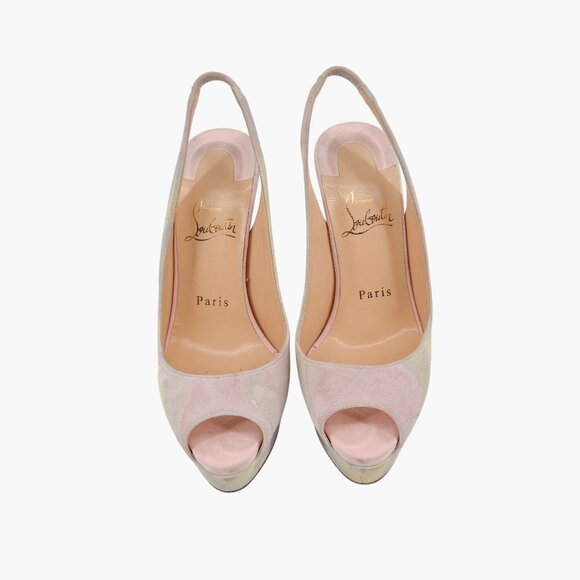 Christian Louboutin Platform Slingback Heels Pink Suede Size 36.5 US 6.5 Peep - Picture 2 of 15